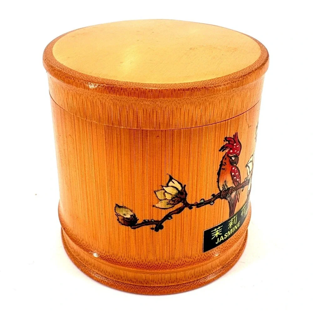 Vintage Bamboo Tea Canister Japandi Zen Kitchen Storage Jar‎ Jasmine Tea Decor